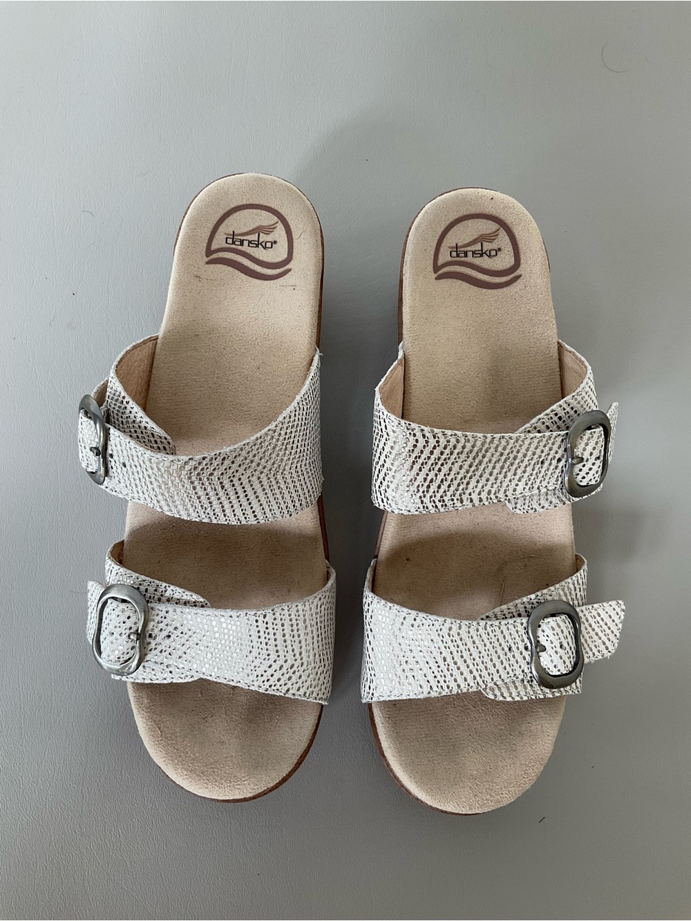 Dansko, White & Silver, Speckled, Heeled Sandals
